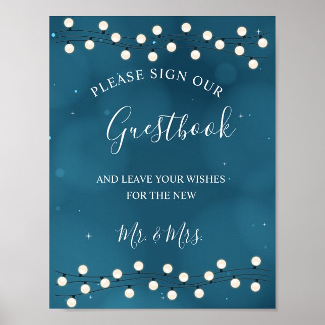 Poster Fairy Bokeh String Luzes de Casamento Guestbook (Frente)