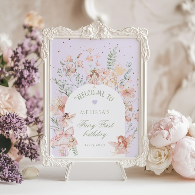 Poster Fairy First Birthday Whimsical Purple Welcome (Criador carregado)