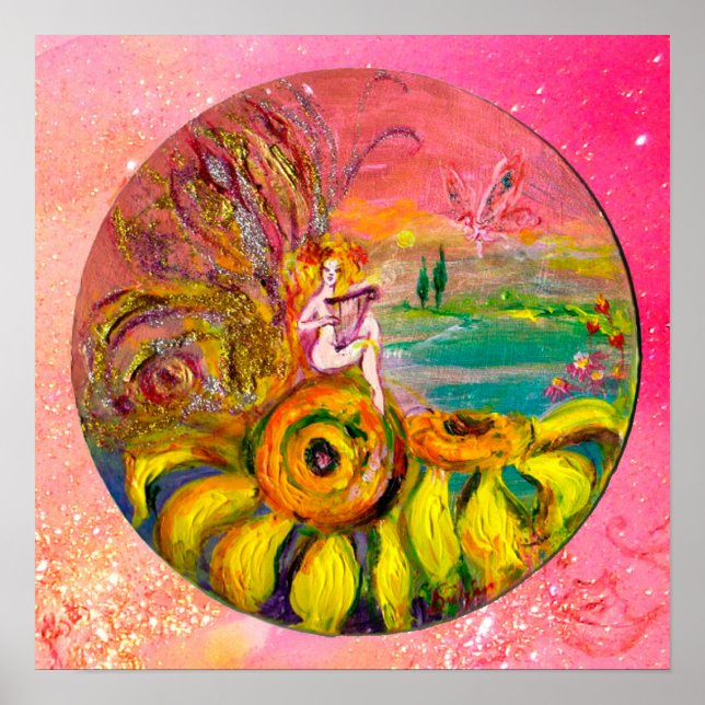 Pôster FAIRY OF SFLOWERS yellow rosa sparkles (Frente)