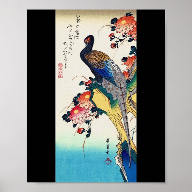 Poster Faisão e crisântemo, Hiroshige, Ukiyo-e (Frente)
