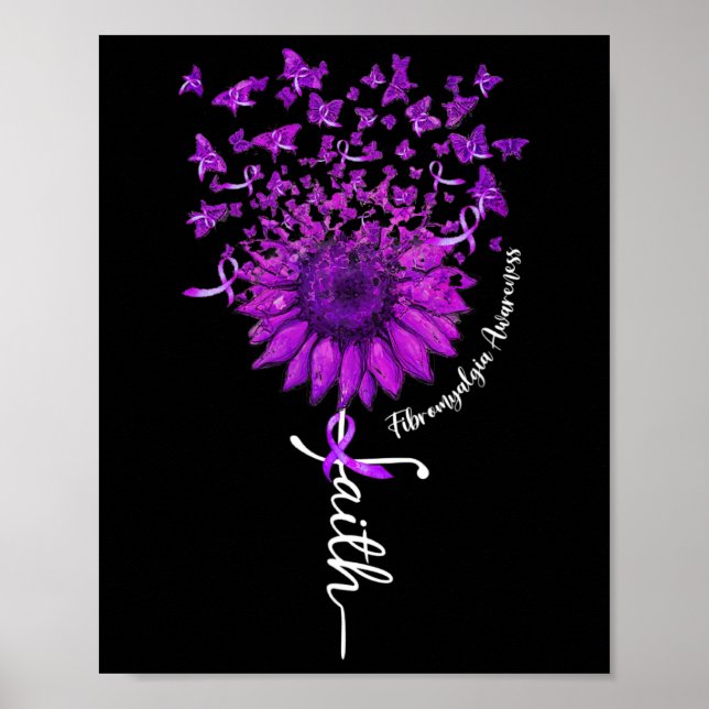 Poster Faith Butterfly Fibromialgia Sunflower Consciência (Frente)