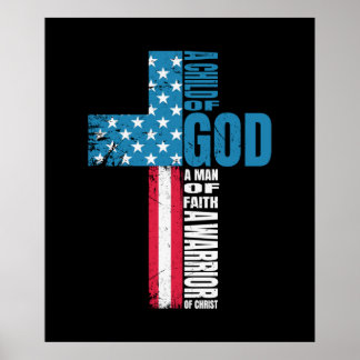 Poster Faith Cross American Flag Cristo Jesus