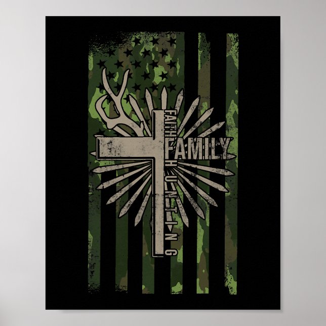 Poster Faith Family Hunting Cotação Jesus Christian Deer  (Frente)