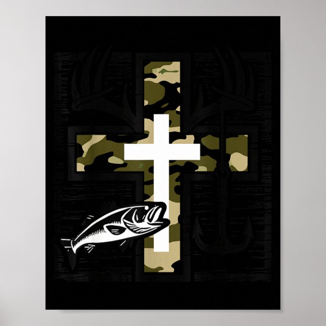 Poster Faith Fishing Hunting Camo Cross With Hook B Chris (Frente)