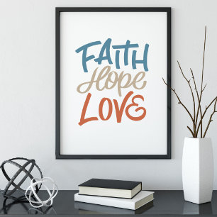 Poster Faith Hope ama Caligrafia de Pincel