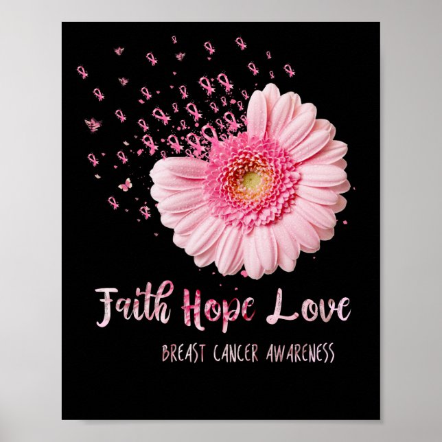 Poster Faith Hope ama Cancer da Mama Rosa Flor (Frente)