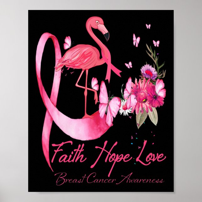 Poster Faith Hope ama Cancer de Fama Flamingo Rosa (Frente)