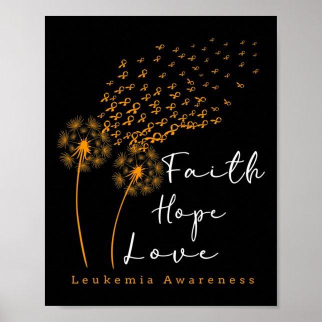 Poster Faith Hope ama Dandelion Orange Ribbon Leucemia A (Frente)