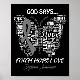 Poster Faith Hope ama Presentes de Consciência da Dislexi