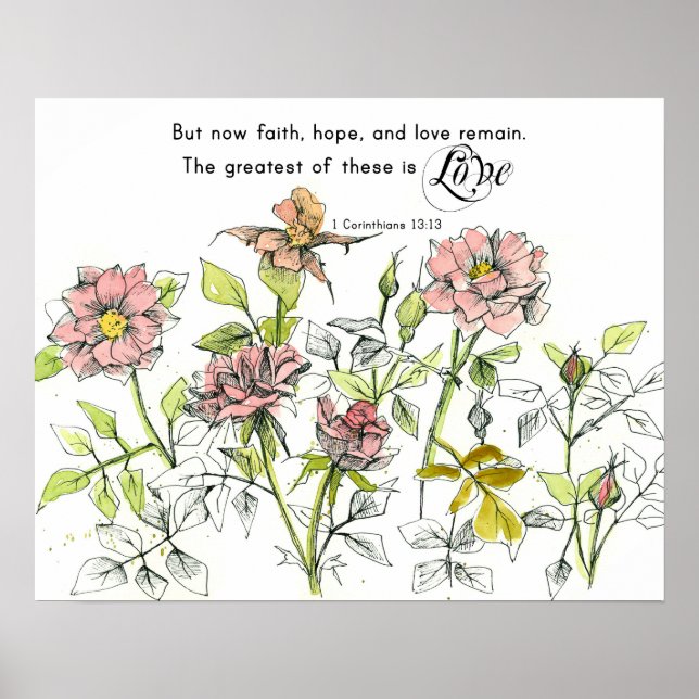 Poster Faith Hope Love Corinthians 13 Scripture Roses (Frente)