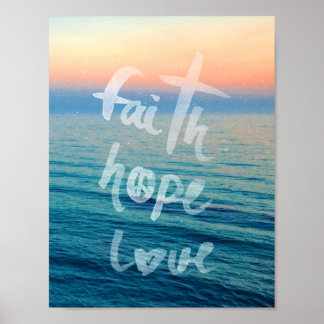 Poster Faith Hope Love Typografia Ocean Sunset