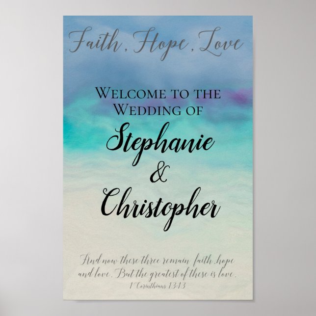 Poster Faith Hope Love Watercolor Bíblia Verse Wedes (Frente)