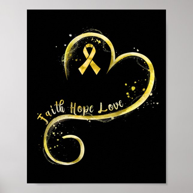 Poster Faith Hope Love Yellow Ribbon Chilhood Cancer Awa (Frente)