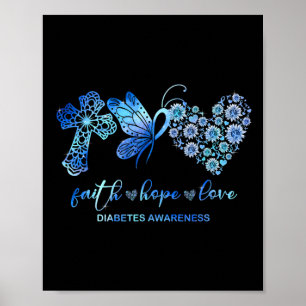 Poster Faith Hope Lutar Ama Diabetes Sunflower Consciênci