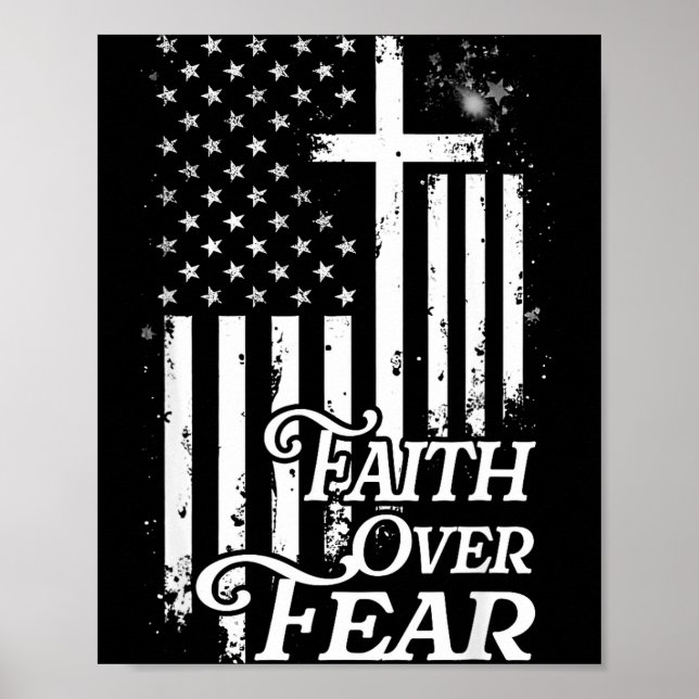 Poster Faith Over Fear Christian American Flag Religious  (Frente)