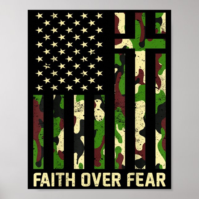 Poster Faith Over Fear Christian Americn Flag Camouflage  (Frente)
