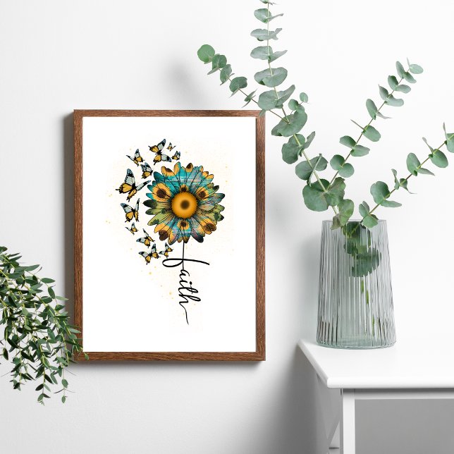 Poster Faith Sunflower Butterflies Religião Cristã (Faith butterflies Sunflowers Wall Art. Digital and Printed. )