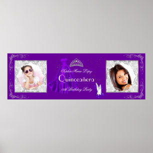 Poster Faixa Adicionar Fotos Festa Quinceanera Roxo Prata