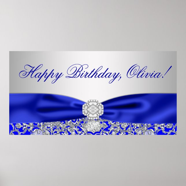 Pôster Faixa de Aniversário Azul Real (Frente)
