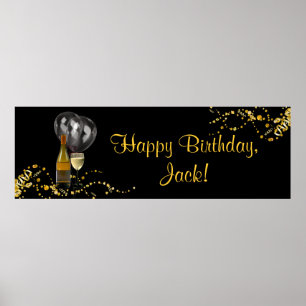 Poster Faixa de Aniversário de Garrafa de Vinho Vidro Dou