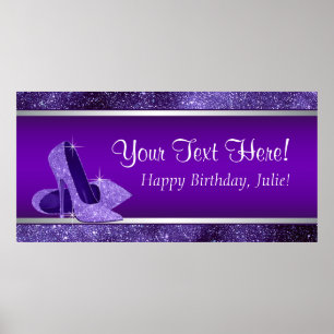 Poster Faixa de Aniversário de Sapato de Salto Alto Roxo
