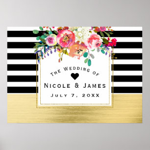 Poster Faixa de Casamento Glamouroso com Flores Modernas