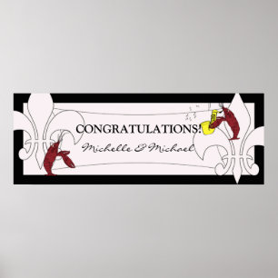 Poster Faixa de festa de lagostim Fleur de Lis preto e br