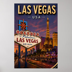 Poster Faixa de Las Vegas e Luzes de Neon