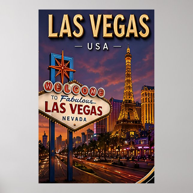 Poster Faixa de Las Vegas e Luzes de Neon (Frente)