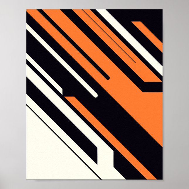 Poster Faixa Diagonal Negrito em Laranja, Preto e Branco (Frente)