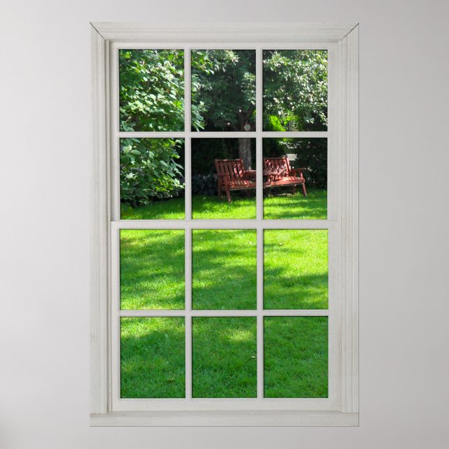 Poster Fake Window - White Wood Frame - Backyard View (Frente)