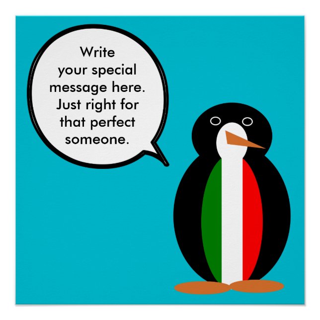 Pôster Falando Italiano Sra. Penguin Personalizada (Frente)