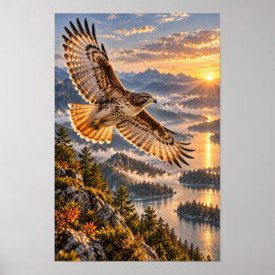 Poster Falcão Arrojado Sobre Lagos de Montanha ao Pôr do