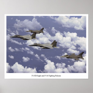 Poster Falcons F-15D Eagle e F-16 de combate