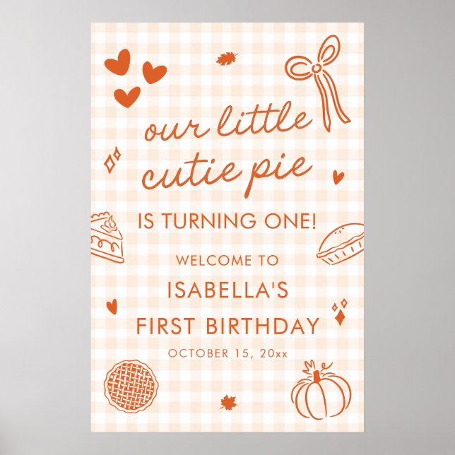 Poster Fall A Little Cutie Pie 1st Birthday Welcome Sign (Frente)