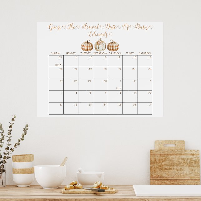 Poster Fall Baby Shower Guess the Delivery Date Calendar (Cozinha)