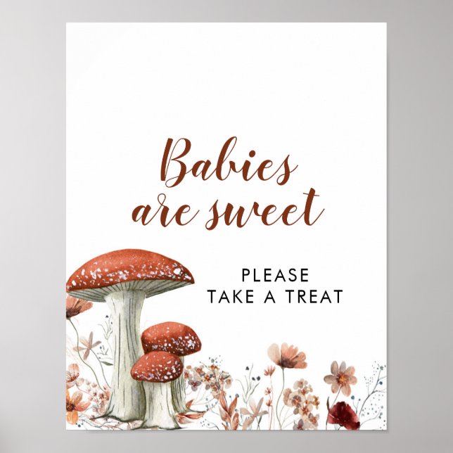 Poster Fall Boho Mushroom Floral Bebês são Sinal Doce (Frente)