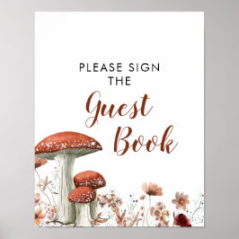 Poster Fall Boho Mushroom Floral Chá de fraldas Guest Boo