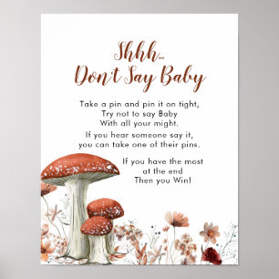 Poster Fall Boho Mushroom Floral Não diga sinal de bebê