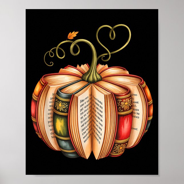 Poster Fall Book Pumpkin Fall Librarians Bookworm Teacher (Frente)
