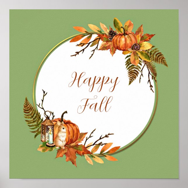 Poster Fall bunny and pumpkins with customizable text  (Frente)