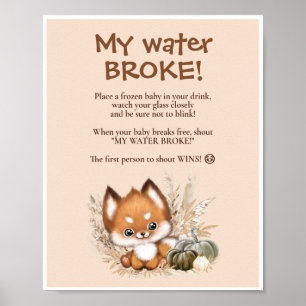 Poster Fall Chá de fraldas Beige My Water Broke Game Sign
