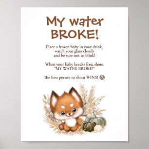 Poster Fall Chá de fraldas Fox My Water Broke Game Sign