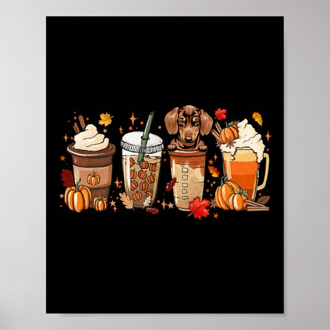 Poster Fall Coffee Dachshund Cat Halloween Outfit Para Fa (Frente)