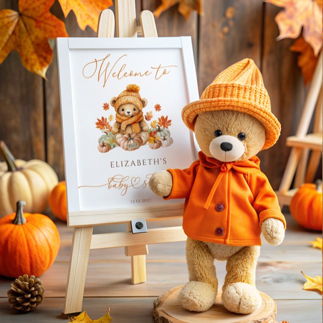 Poster Fall Deddy Bear & Pumpkins Chá de fraldas Bem-vind (Criador carregado)
