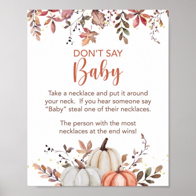 Poster Fall Don't say Baby Necklace Chá Game Sign (Frente)