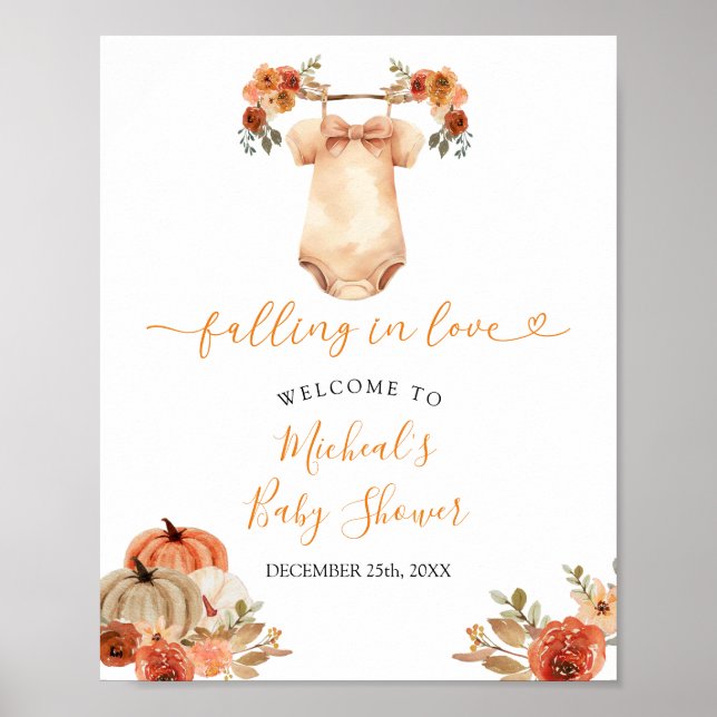 Poster Fall Floral Baby Clothes Chá de fraldas Bem-vindo (Frente)