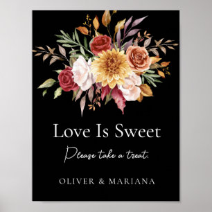 Poster Fall Floral Black Weding Love Is Sweet Sinal