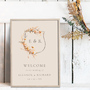 Poster Fall Floral Crest Monograma Boas-vindas