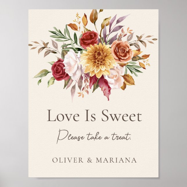 Poster Fall Floral Ivory Weding Love Is Sweet Sinal (Frente)